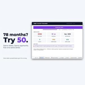 Debt Payoff Tracker dashboard showing total owed, debt-free date and amount paid off
